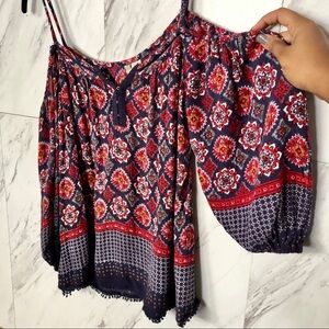 Japna Cold Shoulder Boho Paisley Peasant Top XS
